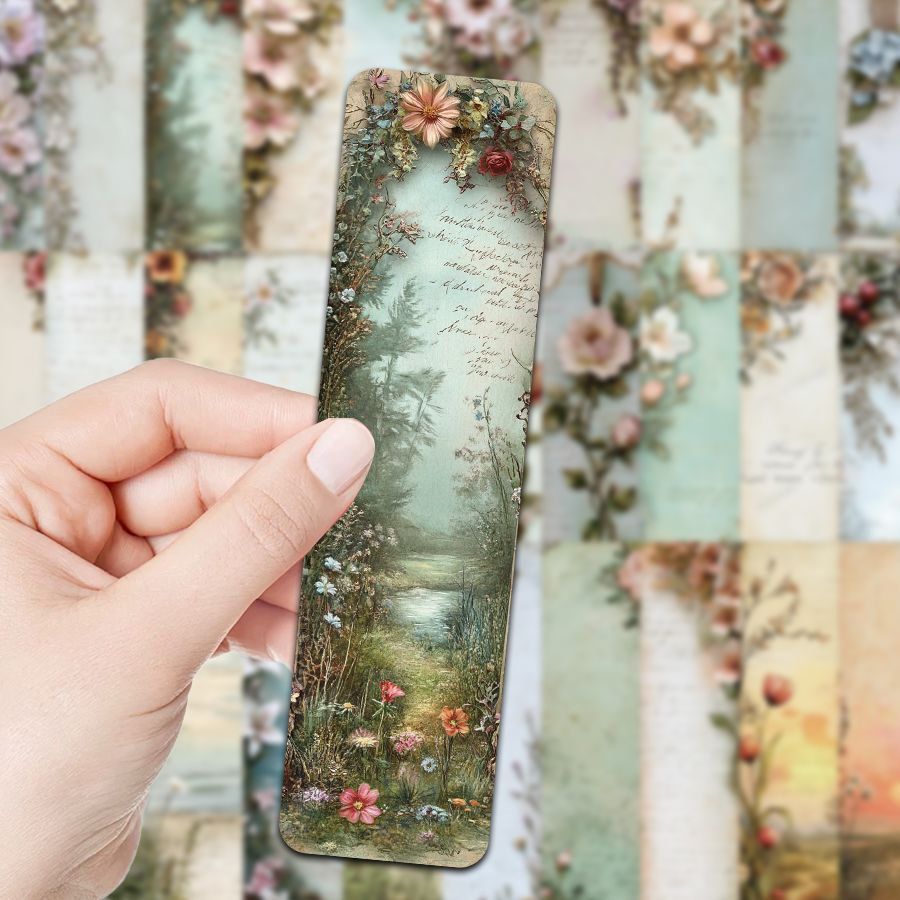 Susu Vintage Botanical Script Bookmark | Romantic Floral Page Marker